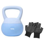 Βαράκι Γυμναστικής Kettlebell από PVC 10kg με δώρο Γάντια - Μπλε