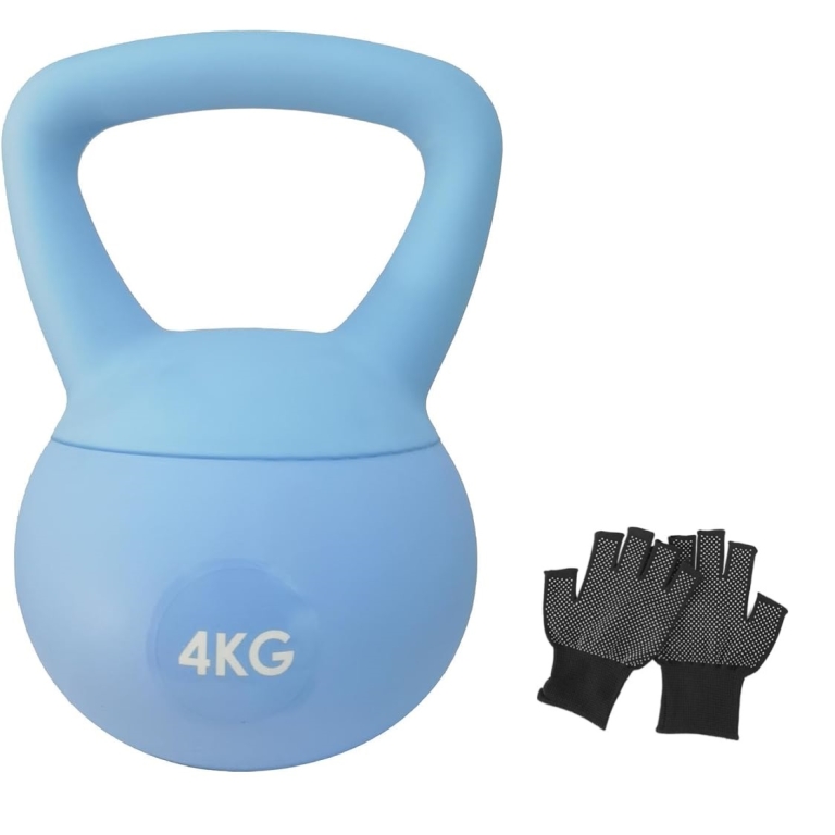 Βαράκι Γυμναστικής Kettlebell από PVC 4kg Μπλε με δώρο