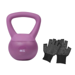 Βαράκι Γυμναστικής Kettlebell από PVC 4kg με δώρο Γάντια - Μωβ