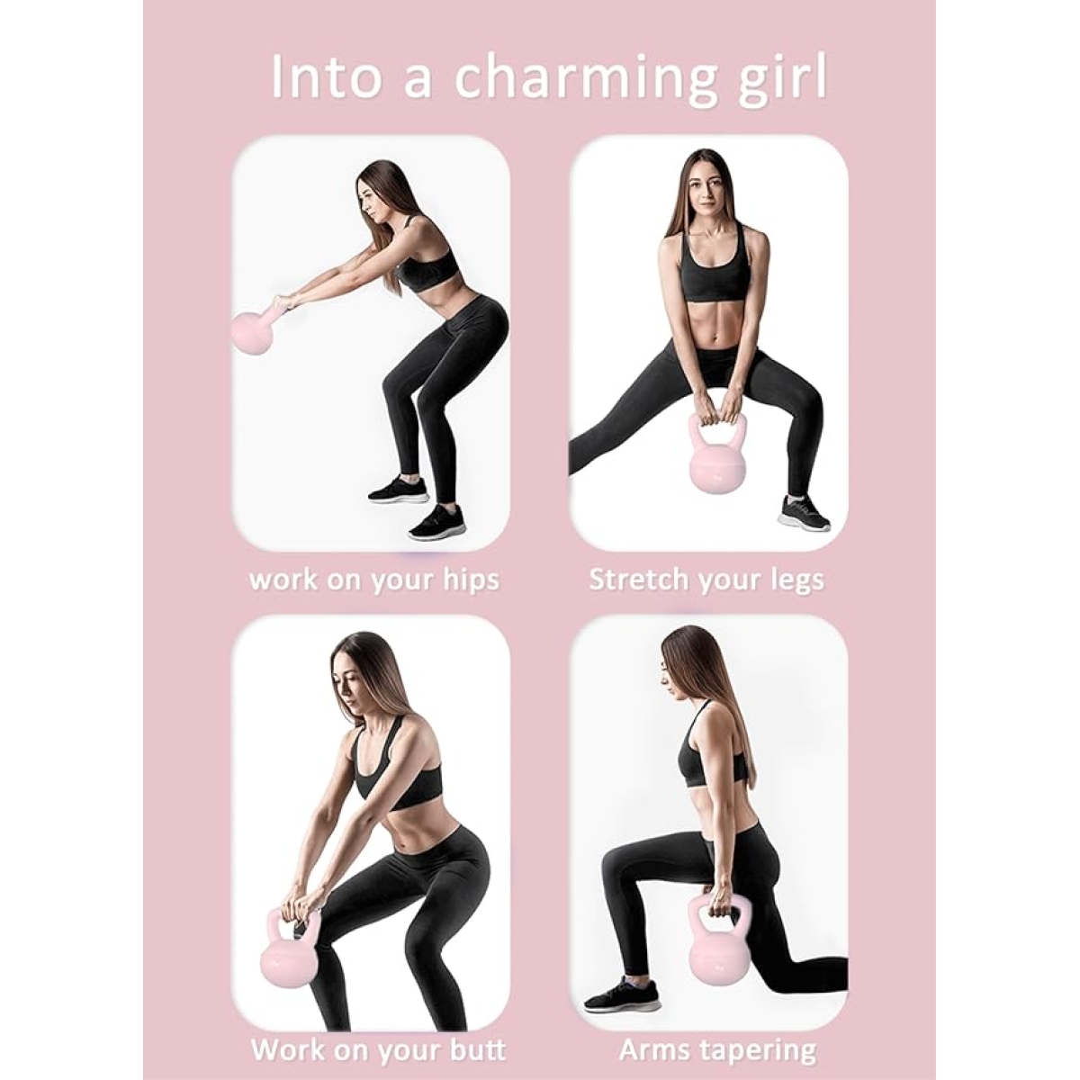 Βαράκι Γυμναστικής Kettlebell από PVC 4kg Ροζ με δώρο Γάντια