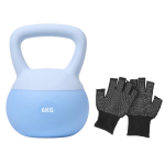 Βαράκι Γυμναστικής Kettlebell από PVC 6kg με δώρο Γάντια - Μπλε
