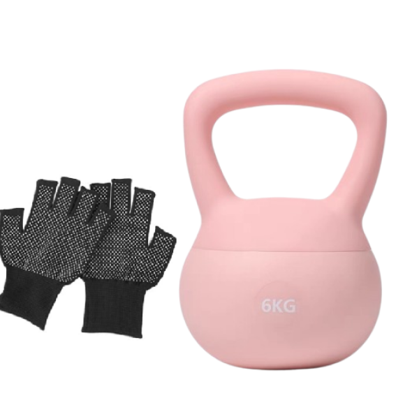 Βαράκι Γυμναστικής Kettlebell από PVC 6kg με δώρο Γάντια - Ροζ