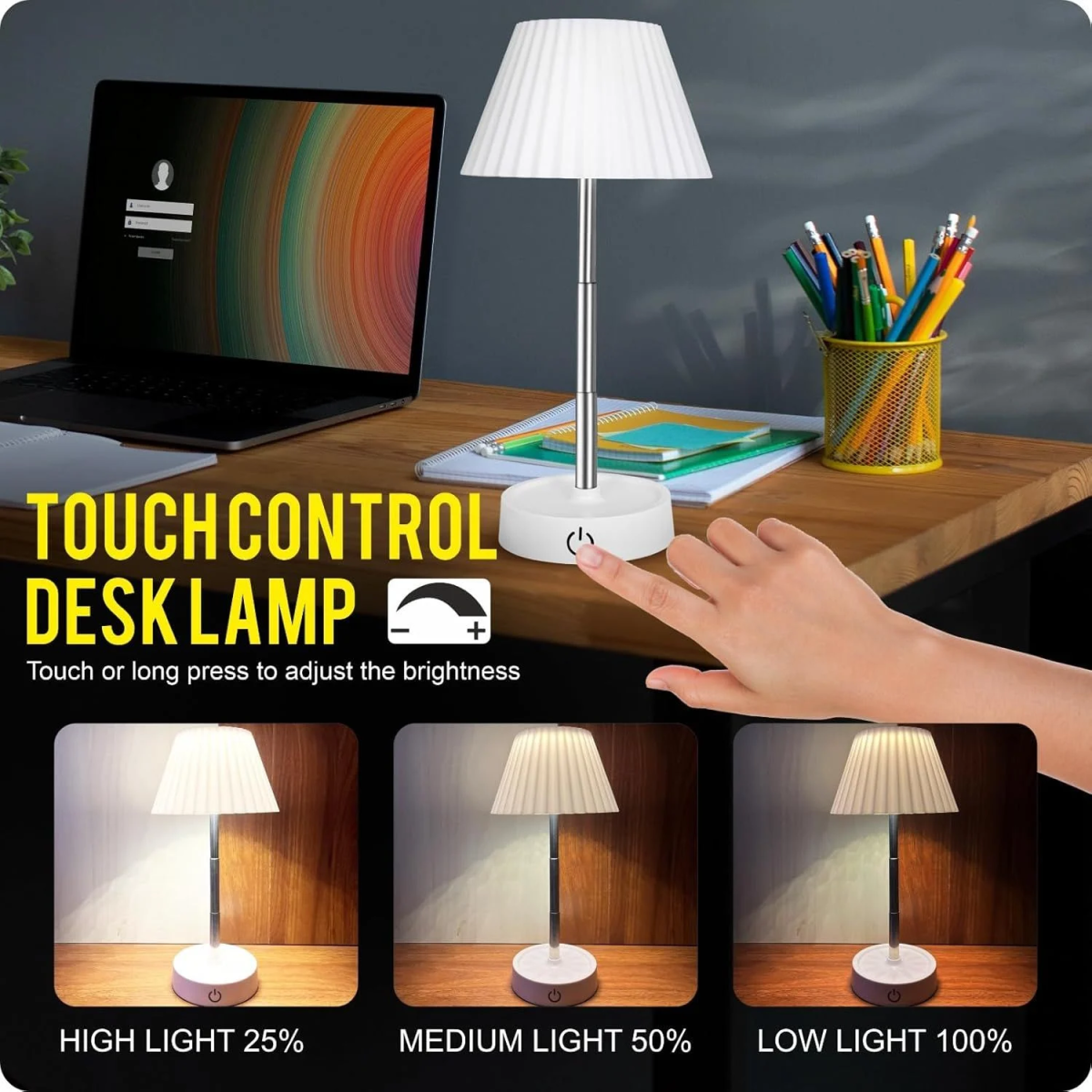 Φορητό Πτυσσόμενο Επαναφορτιζόμενο LED Επιτραπέζιο Φωτιστικό Αφής 11-22cm – Λευκό