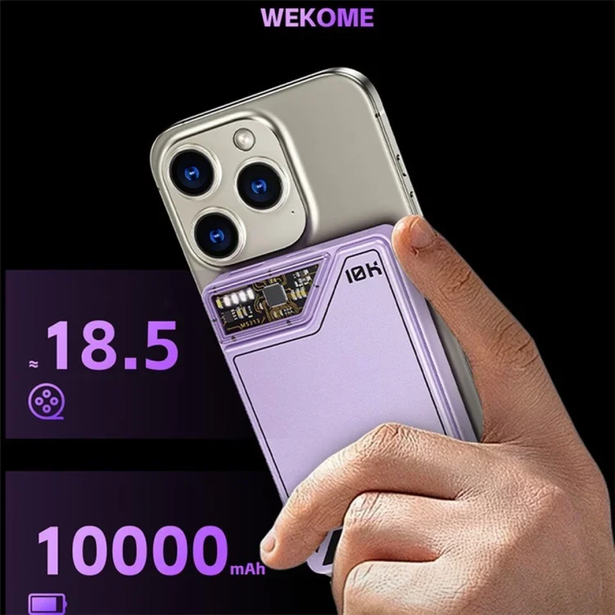WK WP-11 Power Bank 10000mAh MagSafe – Ασύρματη & Μαγνητική Φόρτιση - Μώβ