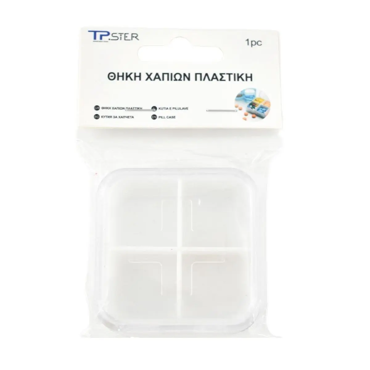 Tpster Θήκη Χαπιών με 4 Θέσεις Άσπρη – 34197