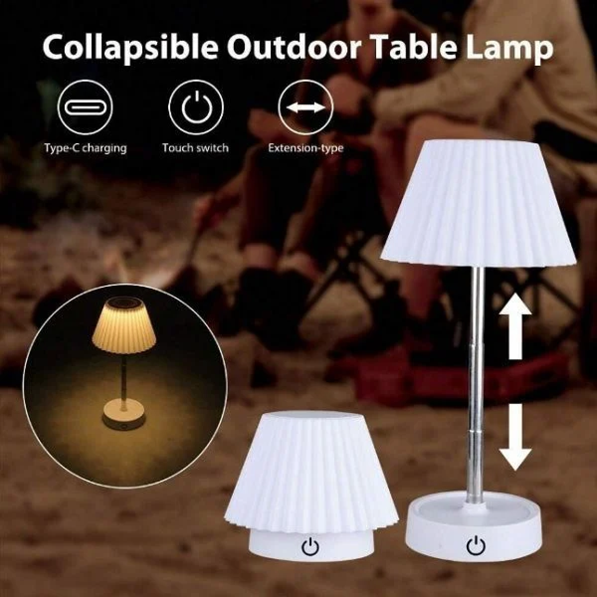 Φορητό Πτυσσόμενο Επαναφορτιζόμενο LED Επιτραπέζιο Φωτιστικό Αφής 11-22cm – Λευκό