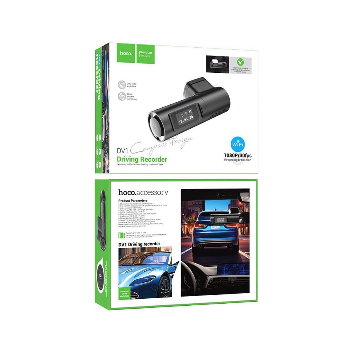 Hoco DV1 Κάμερα DVR Αυτοκινήτου 1080P με Wi-Fi – Για Παρμπρίζ