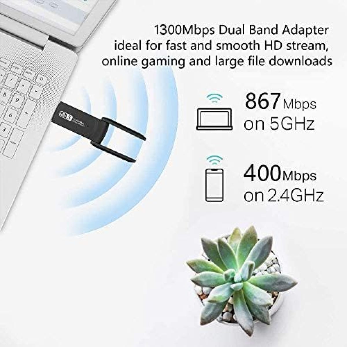 USB WiFi Adapter – Ασύρματος Αντάπτορας Διπλής Μπάντας 1300Mbps με Κεραία 5dBi & Υποδοχή USB 3.0