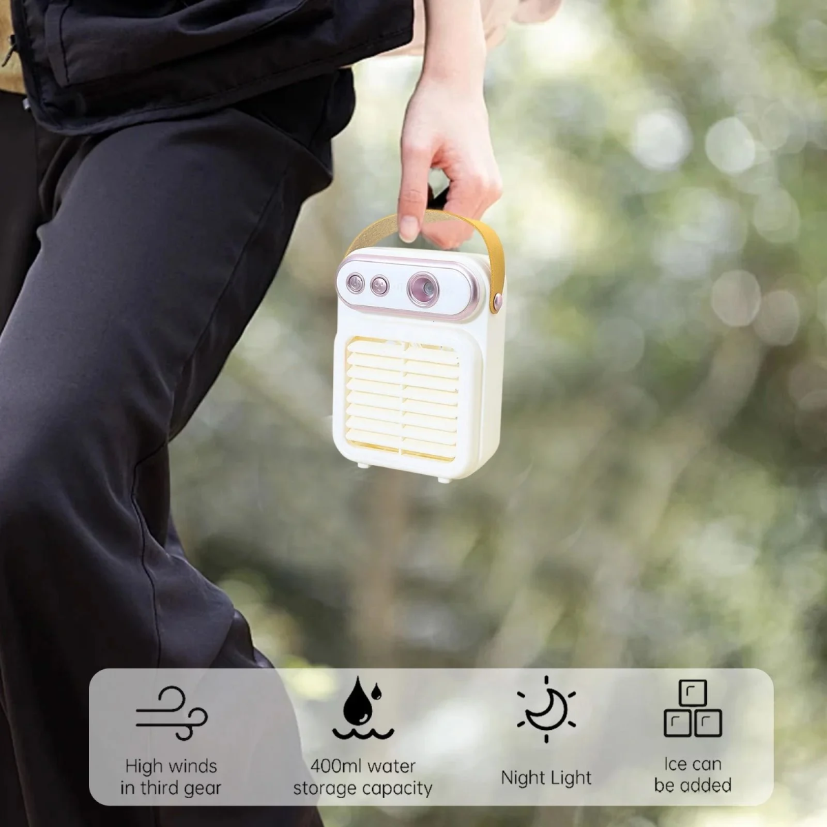 Φορητός Ρετρό Mini Ανεμιστήρας με Ψεκασμό & USB Φόρτιση – 3 Ταχύτητες | Μπέζ