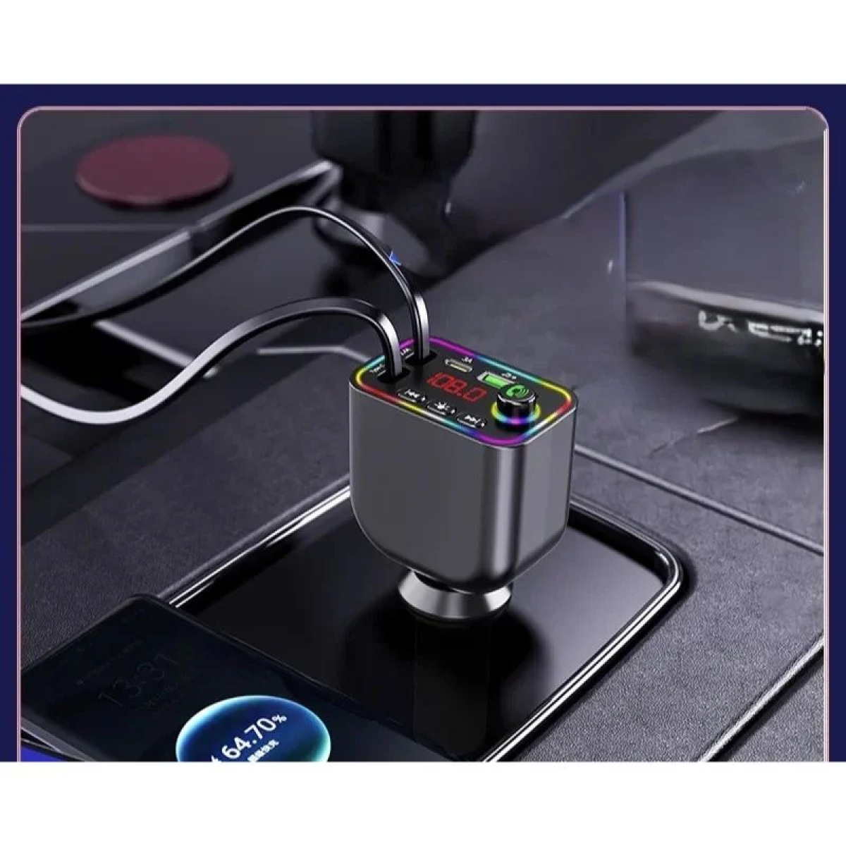 Andowl Q-C98 Bluetooth Transmitter Αυτοκινήτου με 2 Πτυσσόμενα Καλώδια Φόρτισης (Type-C & Lightning)