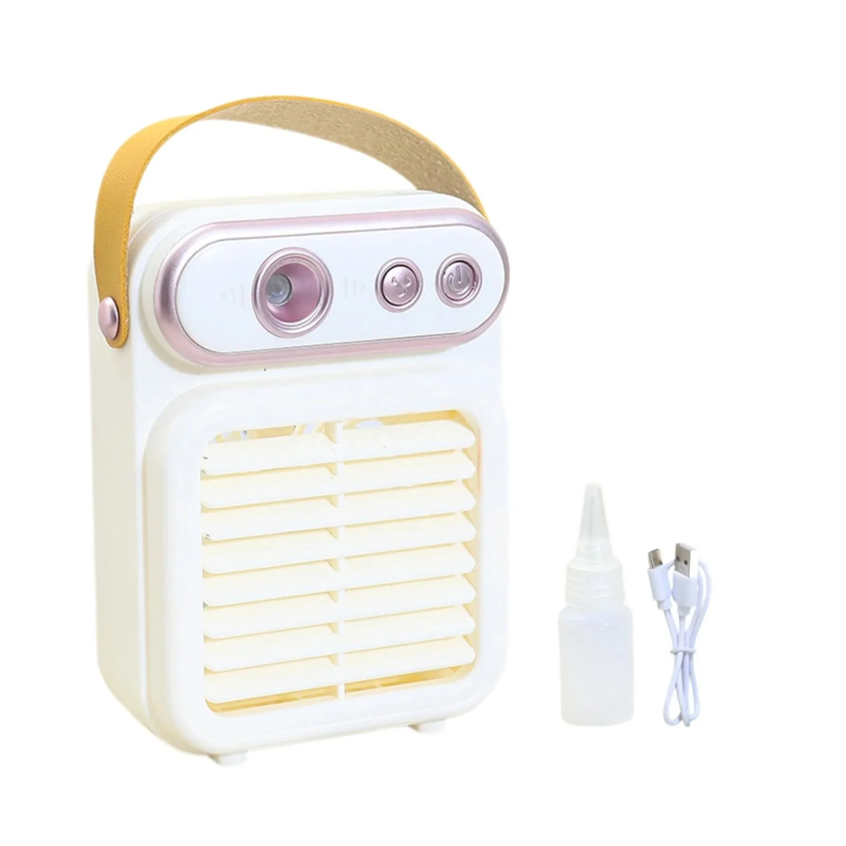 Φορητός Ρετρό Mini Ανεμιστήρας με Ψεκασμό & USB Φόρτιση – 3 Ταχύτητες | Μπέζ