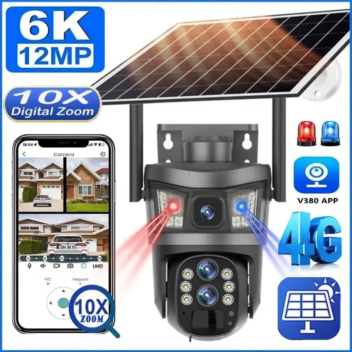 Ηλιακή Ασύρματη Κάμερα Ασφαλείας V380 Pro 4G Dual Lens 6MP με Νυχτερινή Όραση & Αμφίδρομη Επικοινωνία