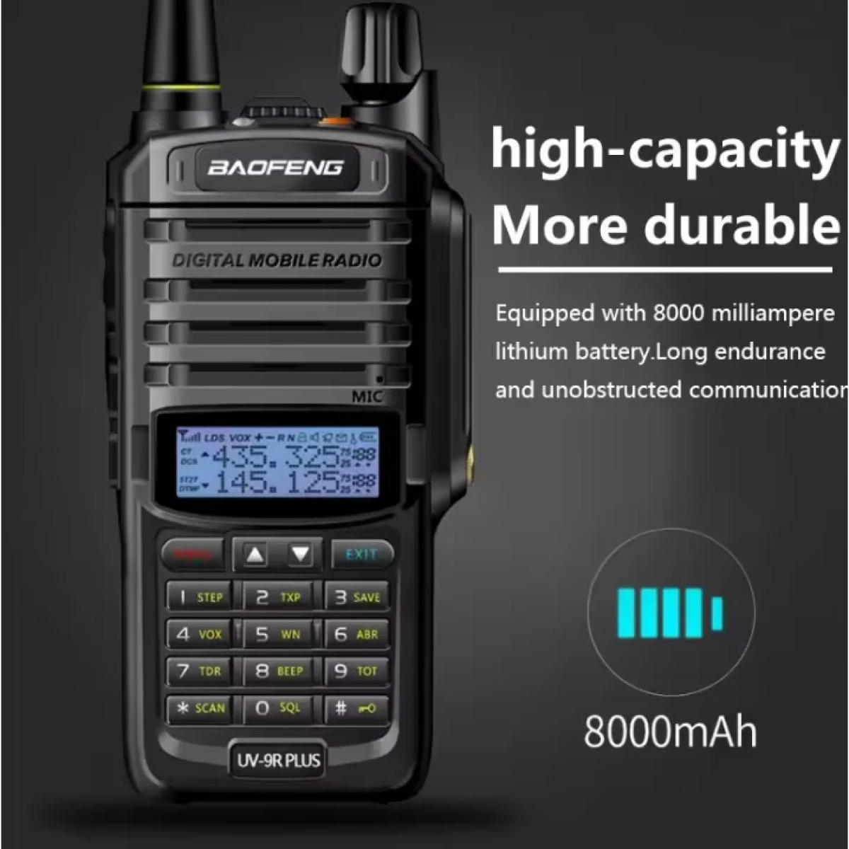 Πομποδέκτης Baofeng UV-9R Plus 15W IP68 Αδιάβρονο Walkie Talkie Dual Band – 16KM Εμβέλεια, VHF/UHF, 128 Κανάλια