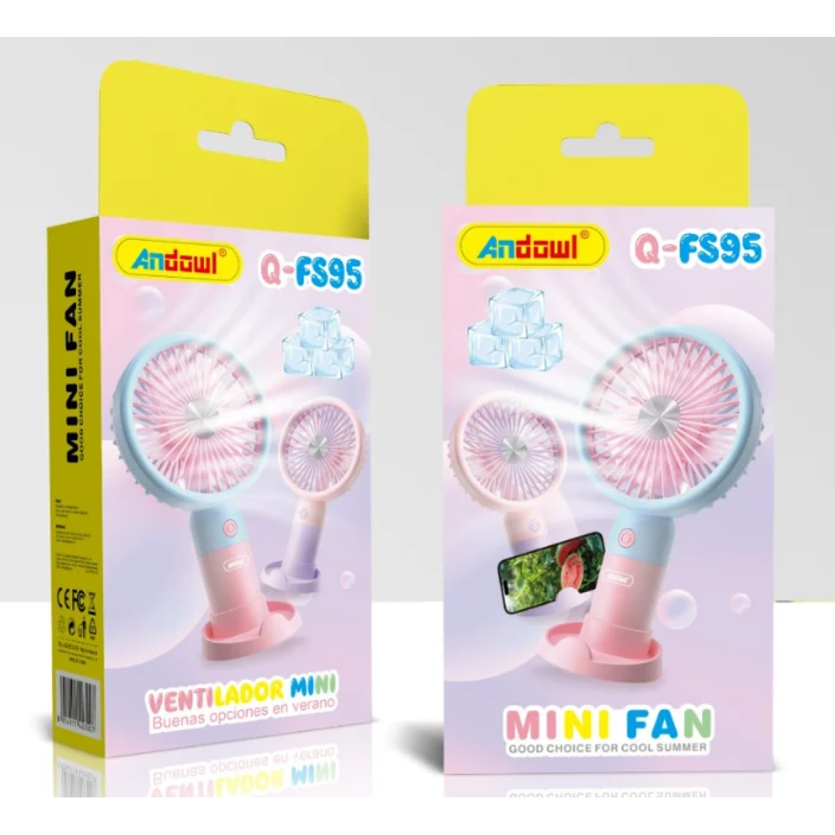 Andowl Q-FS95 Μίνι Ανεμιστήρας με Βάση για Κινητό – Mini Fan - Ρόζ/Μώβ
