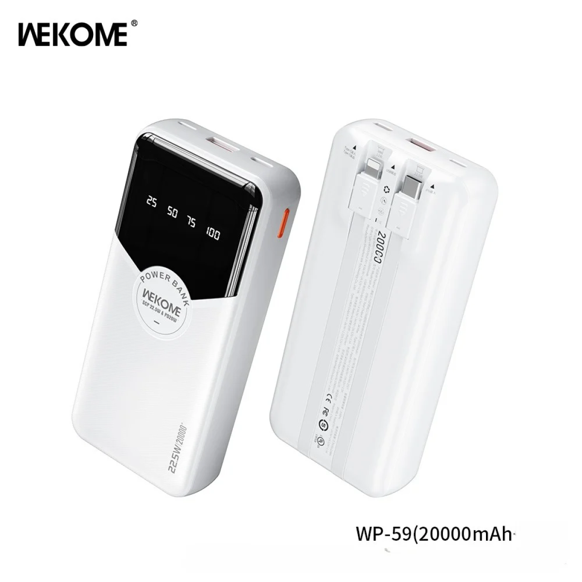 WEKOME WP-59 Power Bank 20000mAh – Fast Charge 22.5W, LED Οθόνη - Λευκό