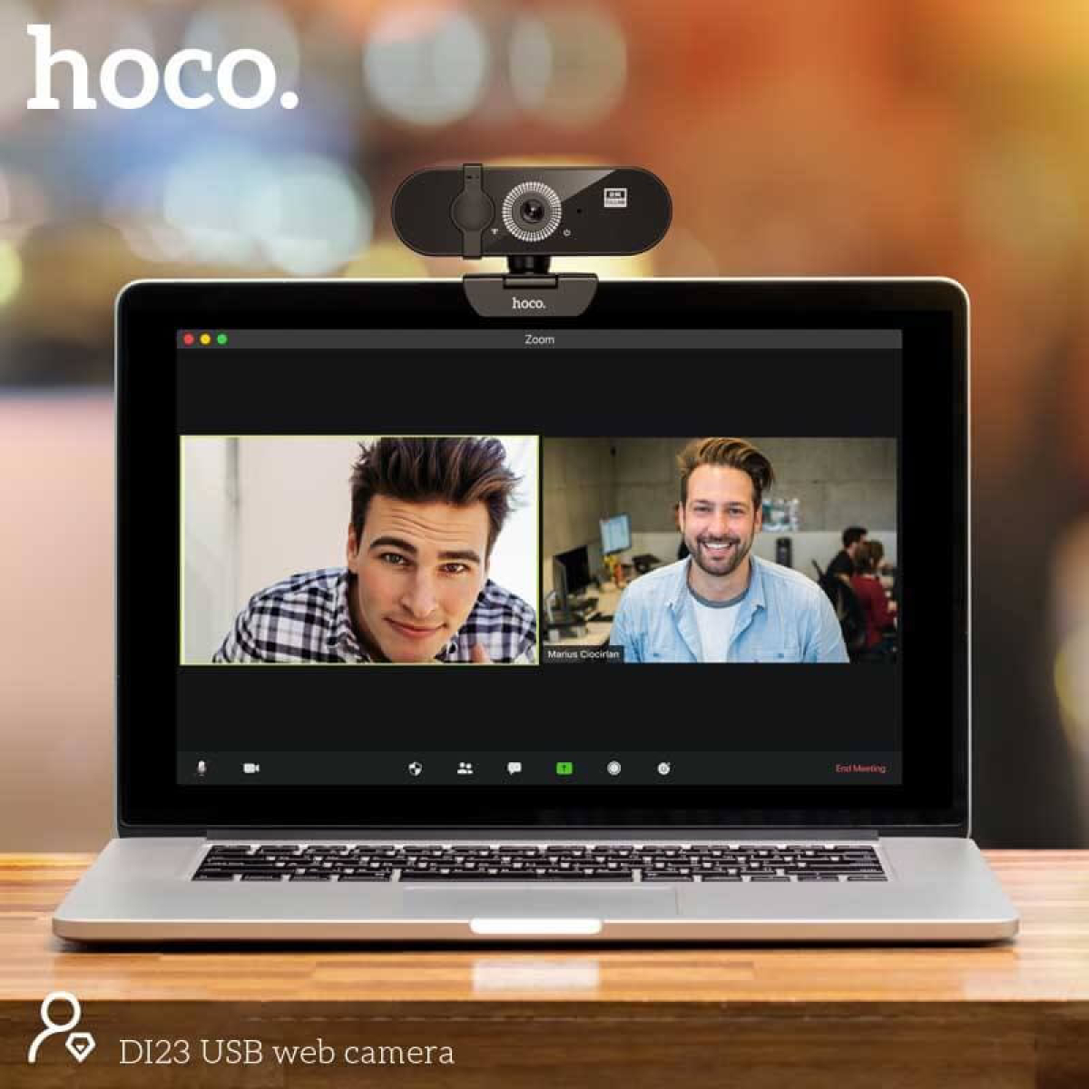 Hoco DI23 Web Camera 2K με Περιστροφή 360° και Ενσωματωμένο Μικρόφωνο – Μαύρη