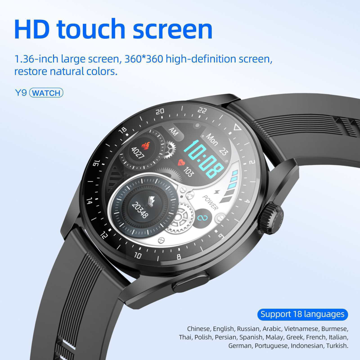 Hoco Y9 Smartwatch με 13 Αθλητικές Λειτουργίες και Παλμομέτρηση - Μαύρο