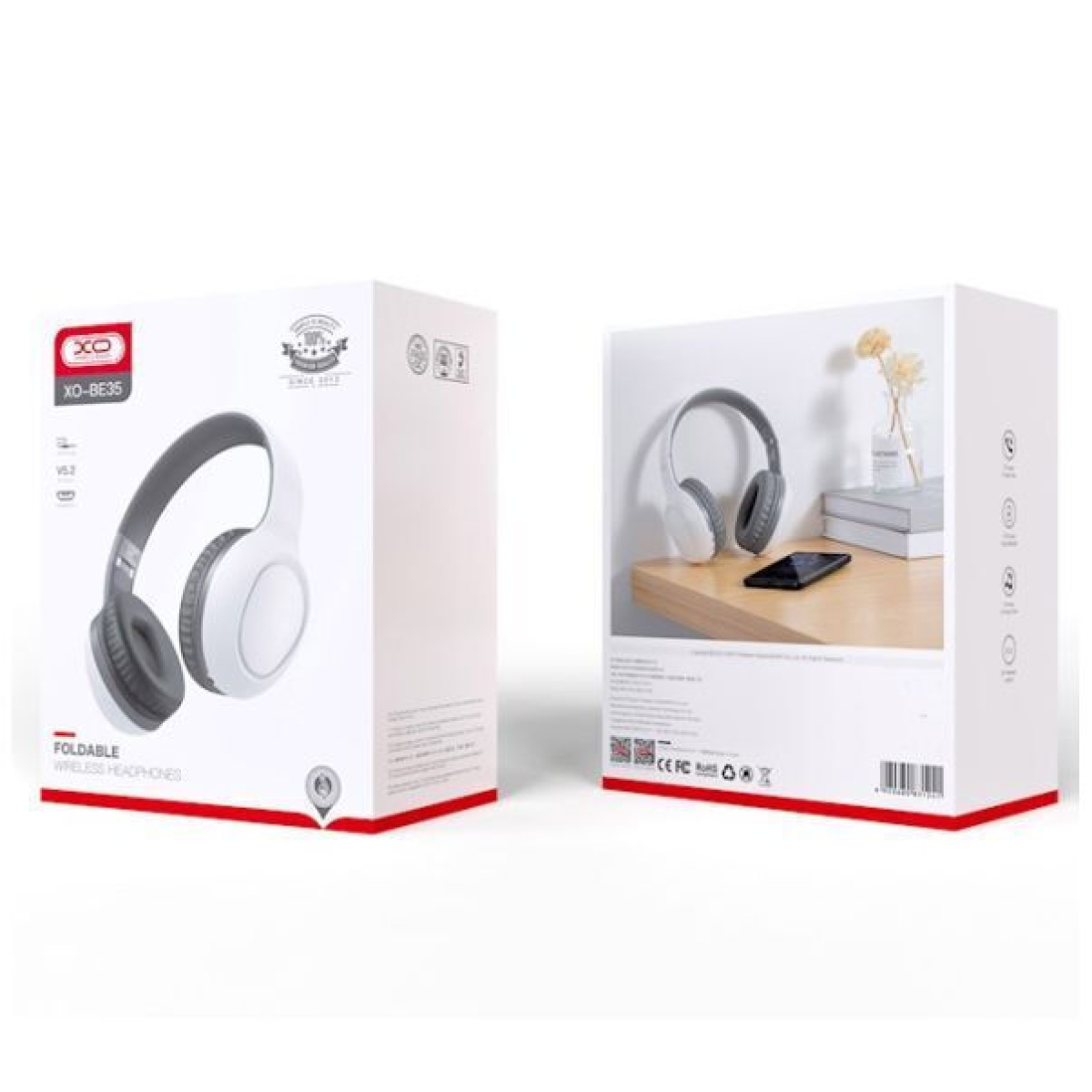 XO BE35 Ασύρματα Ακουστικά Bluetooth On-Ear με Μικρόφωνο & Αναδιπλούμενο Σχεδιασμό – Λευκά