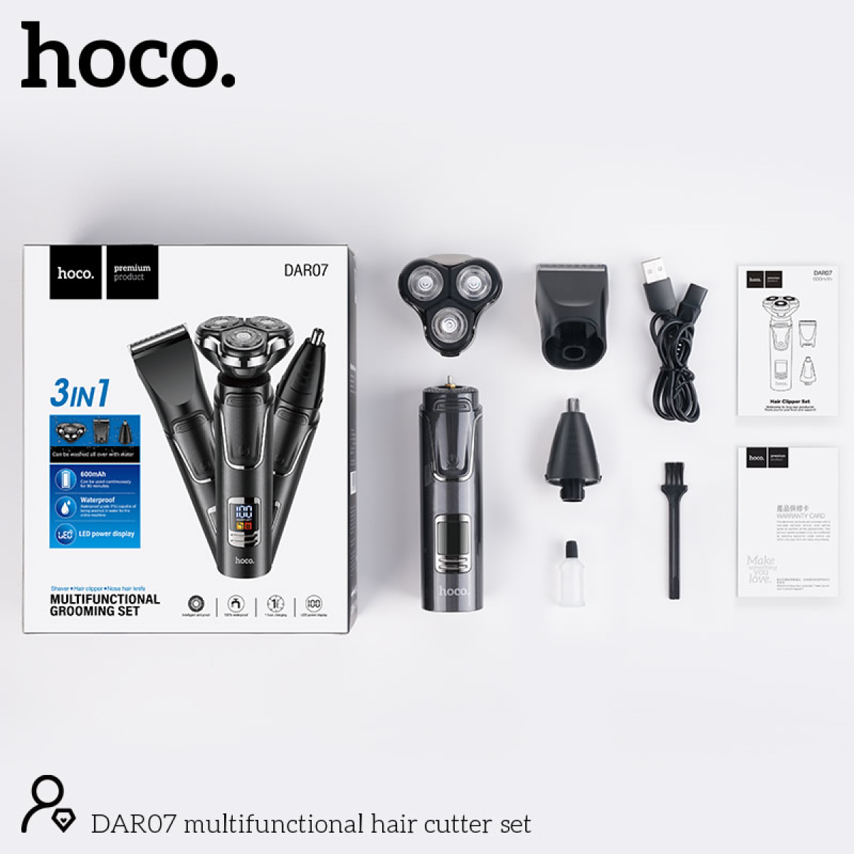 Hoco DAR07 Ξυριστική Μηχανή Προσώπου 3in1 - Μαύρη