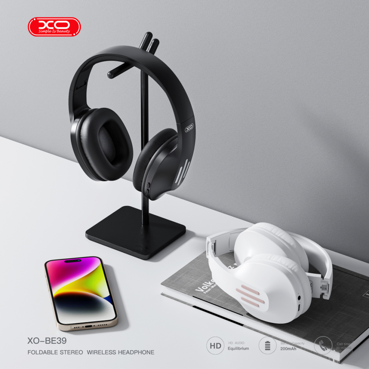 XO BE39 Ασύρματα Ακουστικά Bluetooth Over-Ear με Μικρόφωνο, AUX & 20 Ώρες Χρήσης – Λευκά