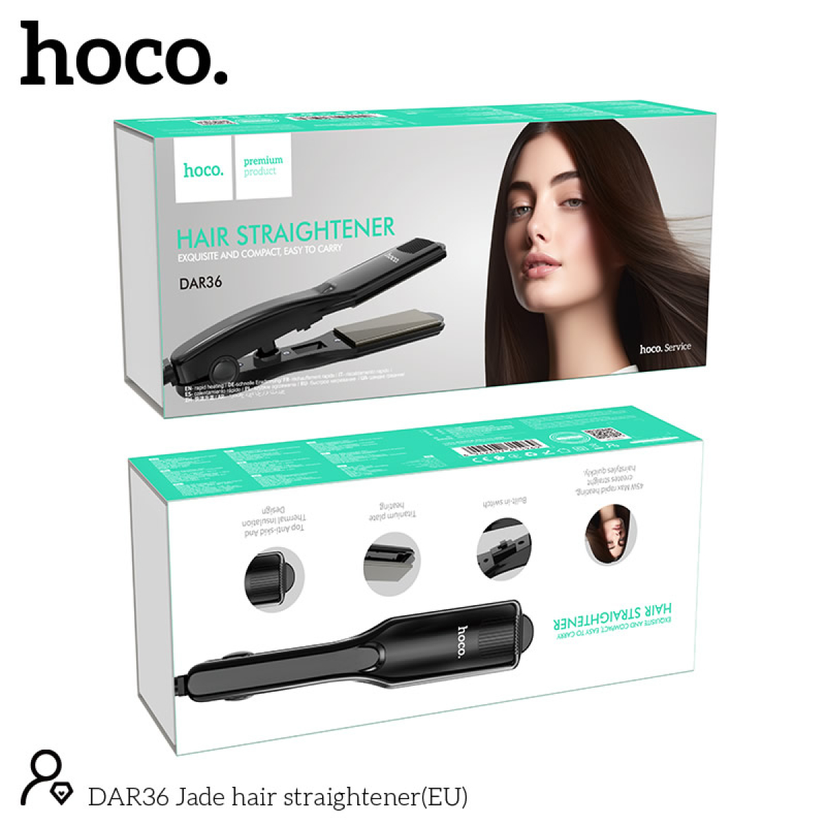 Hoco DAR36 Πρέσα Μαλλιών 45W με Κεραμικές Πλάκες & Ρύθμιση Θερμοκρασίας – Μαύρη