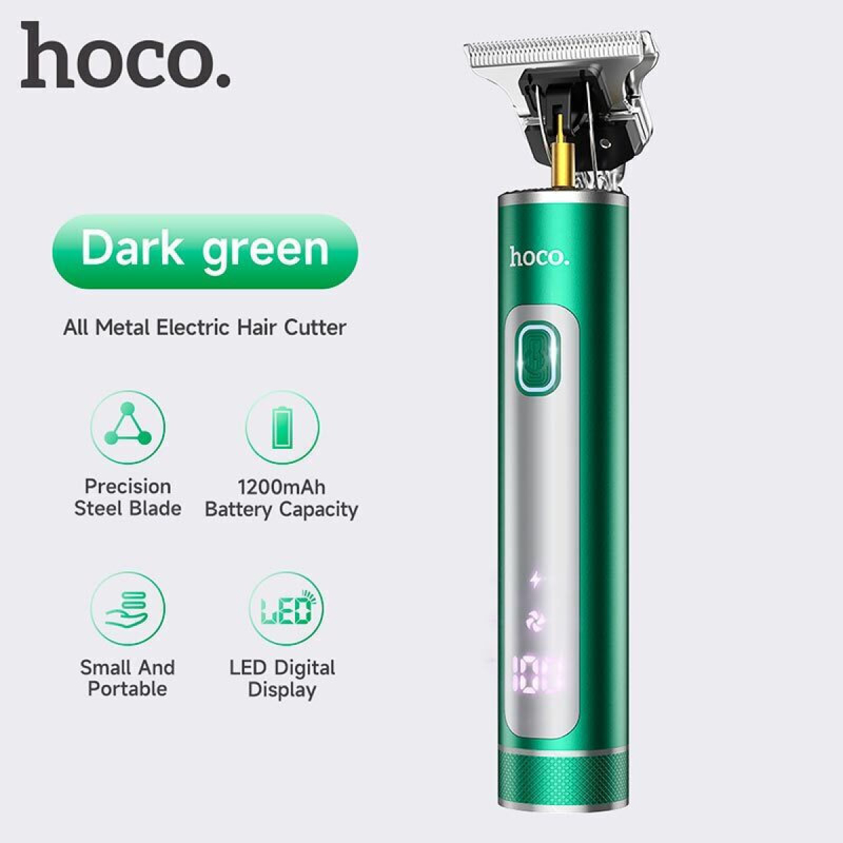 Hoco DAR03 Επαναφορτιζόμενη Κουρευτική Μηχανή – All Metal Hair Trimmer - Πράσινη