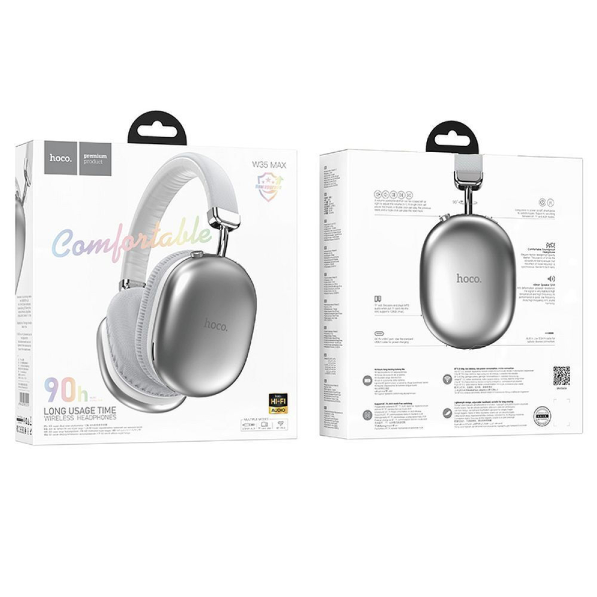 Hoco W35 Max Joy Ασύρματα/Ενσύρματα Over-Ear Ακουστικά Bluetooth με Μικρόφωνο, TF Card & AUX – Ασημί