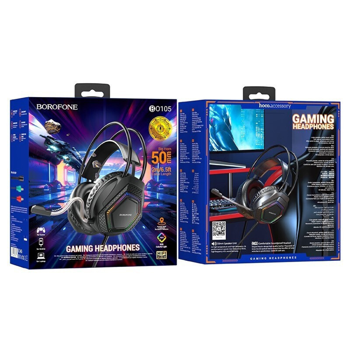 Borofone BO105 Thunder Gaming Ακουστικά με Μικρόφωνο, USB & 3.5mm, 50mm Drivers – Μαύρα