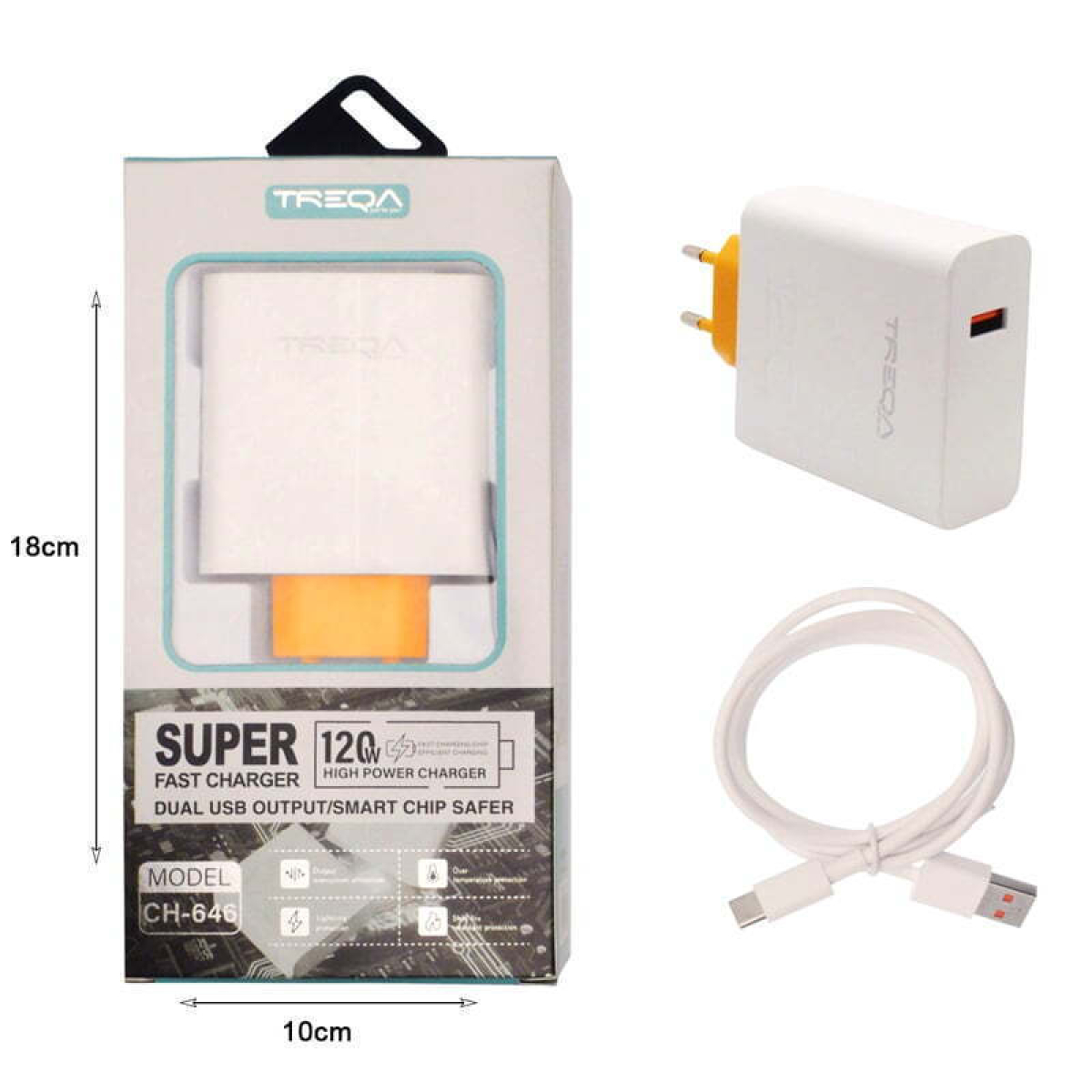 Treqa CH-646 Φορτιστής Ταχείας Φόρτισης 120W με Καλώδιο USB-C – Λευκός