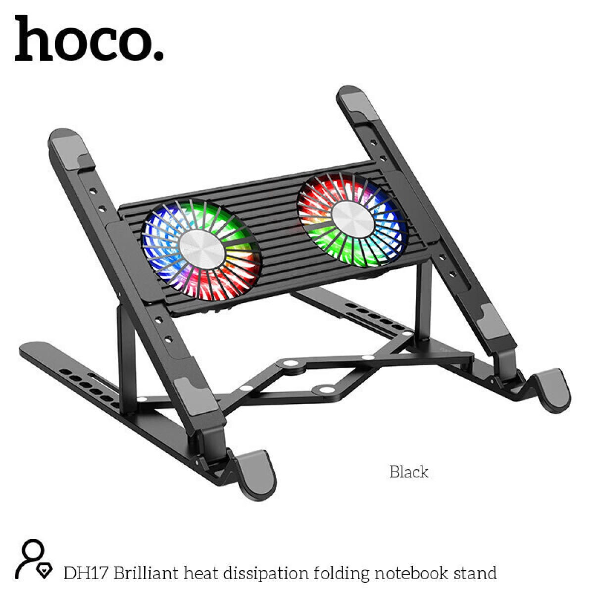 Hoco DH17 Cooling Pad με 2 Ανεμιστήρες & RGB Φωτισμό για Laptop έως 17.3” – Μαύρο