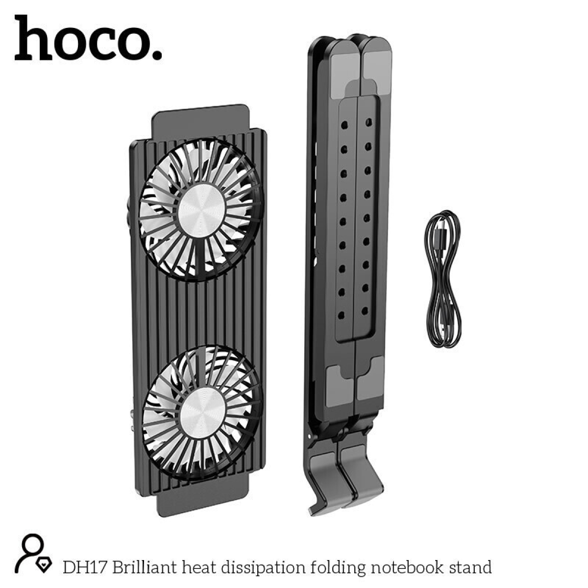 Hoco DH17 Cooling Pad με 2 Ανεμιστήρες & RGB Φωτισμό για Laptop έως 17.3” – Μαύρο