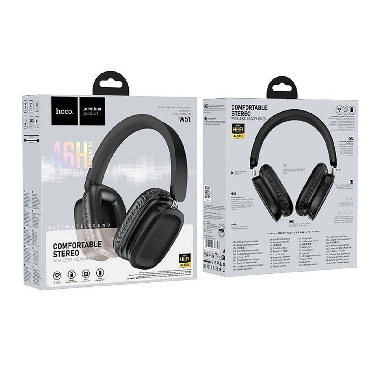 Hoco W51 Delightful Ασύρματα & Ενσύρματα Ακουστικά Bluetooth με Μικρόφωνο, TF Card & AUX – Μαύρα