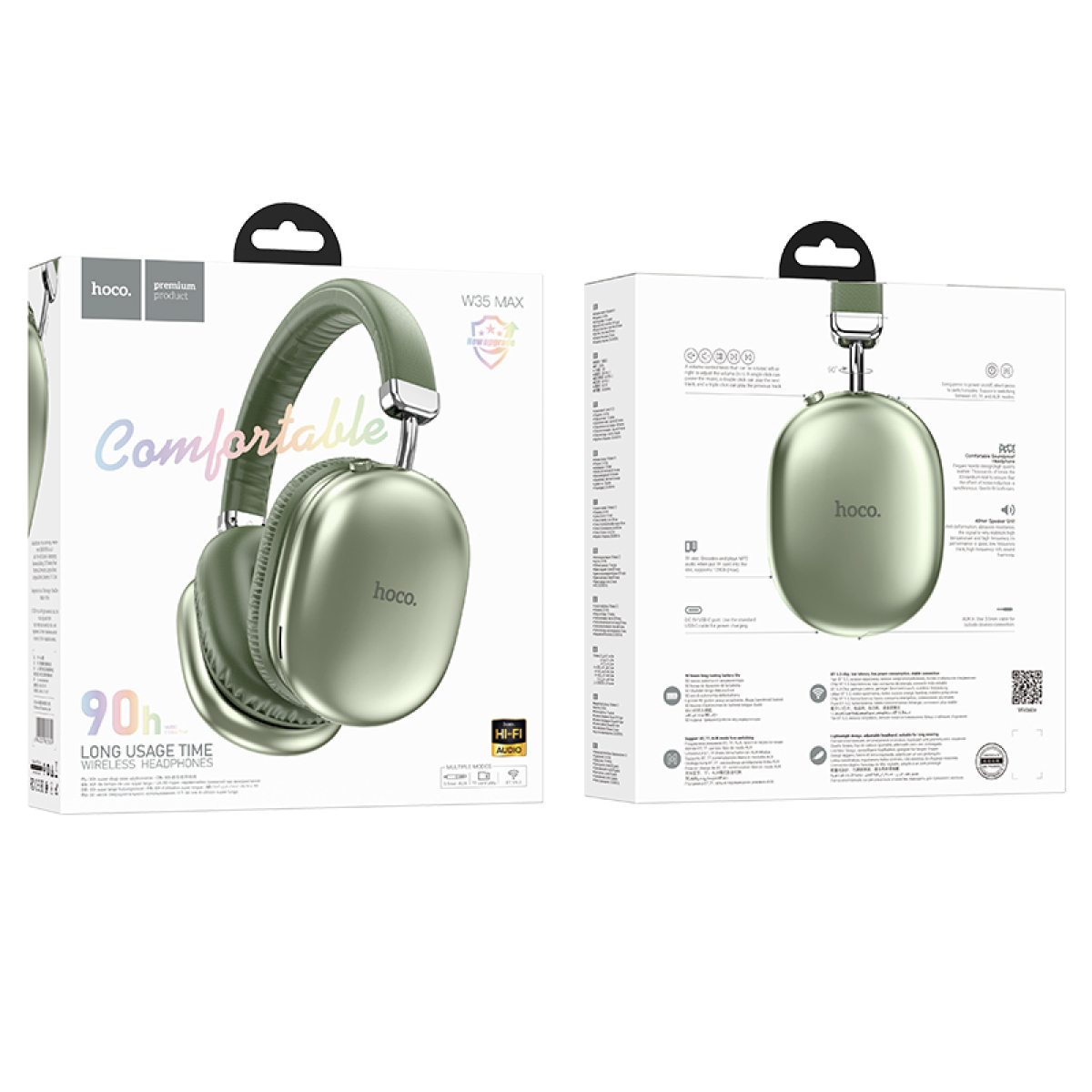 Hoco W35 Max Joy Ασύρματα/Ενσύρματα Over-Ear Ακουστικά Bluetooth με Μικρόφωνο, TF Card & AUX – Πράσινο