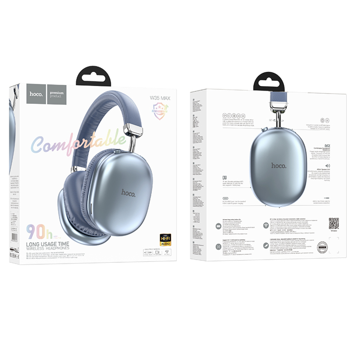 Hoco W35 Max Joy Ασύρματα/Ενσύρματα Over-Ear Ακουστικά Bluetooth με Μικρόφωνο, TF Card & AUX – Μπλέ