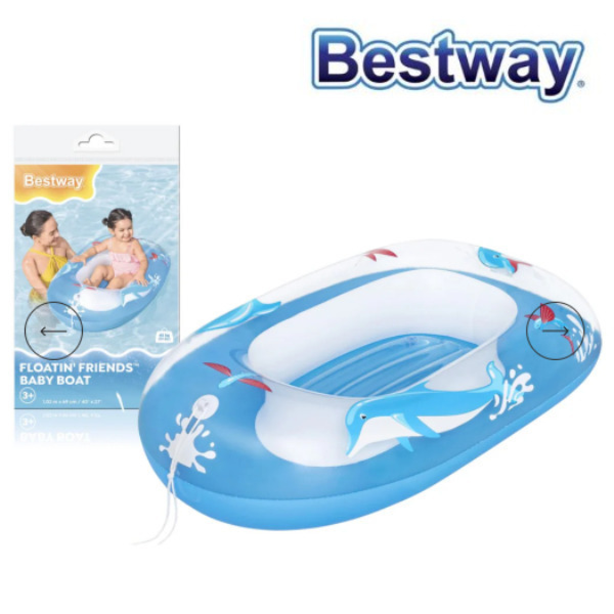 Bestway Παιδική Φουσκωτή Βάρκα Δελφίνια 102x69εκ. (3-6 Ετών) 34037
