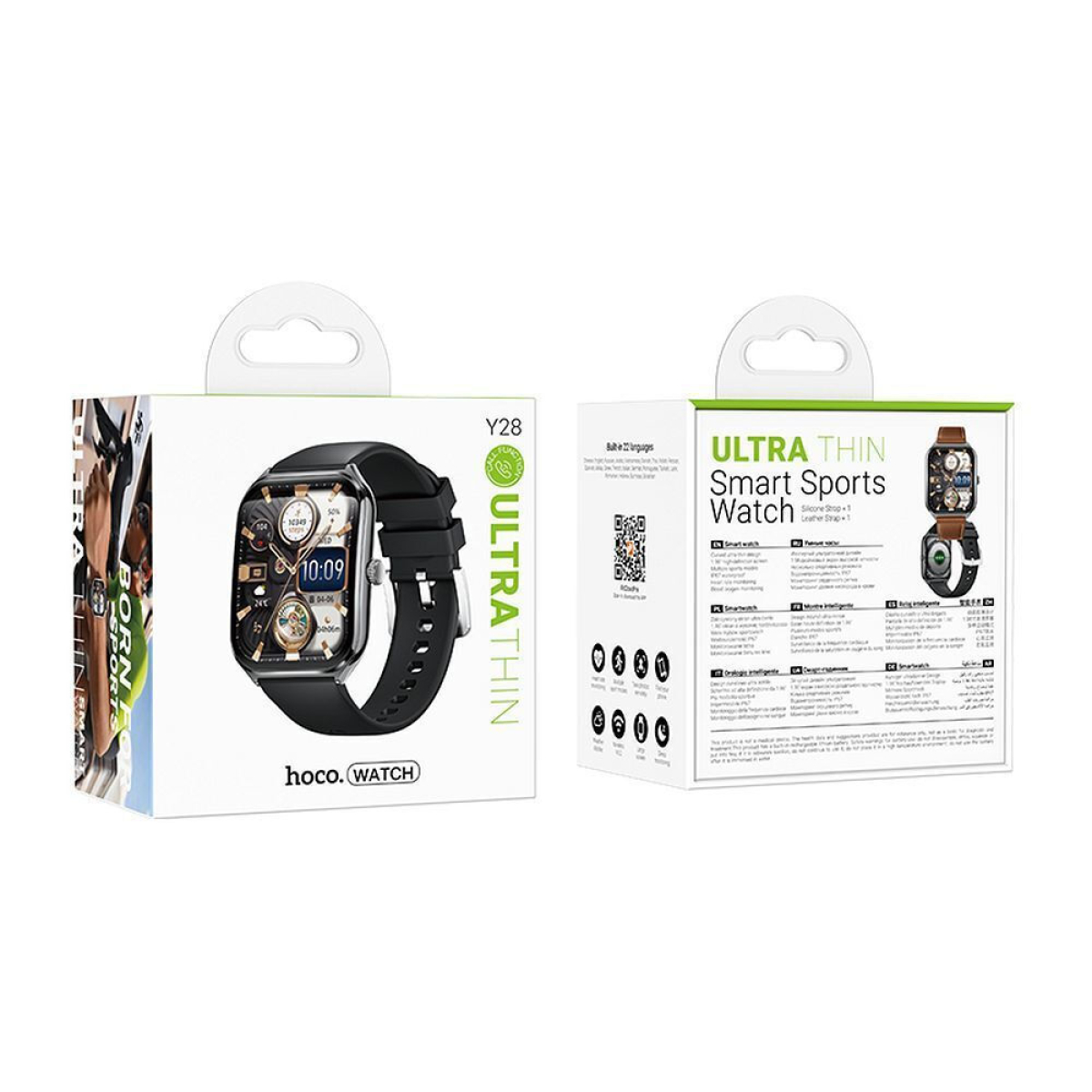 Hoco Y28 Smartwatch AMOLED με Λειτουργία Κλήσεων – Μαύρο (IP67) + Μαύρο & Καφέ Λουράκι