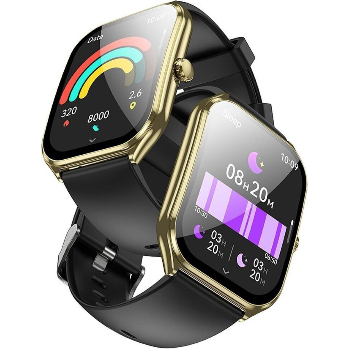 Hoco Y28 Smartwatch AMOLED με Λειτουργία Κλήσεων, IP67 + Μαύρο & Καφέ Λουράκι - Χρυσό