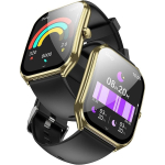 Hoco Y28 Smartwatch AMOLED με Λειτουργία Κλήσεων, IP67 + Μαύρο & Καφέ Λουράκι - Χρυσό