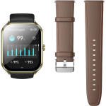 Hoco Y28 Smartwatch AMOLED με Λειτουργία Κλήσεων, IP67 + Μαύρο & Καφέ Λουράκι - Χρυσό
