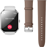 Hoco Y28 Smartwatch AMOLED με Λειτουργία Κλήσεων, IP67 + Μαύρο & Καφέ Λουράκι - Ασημί