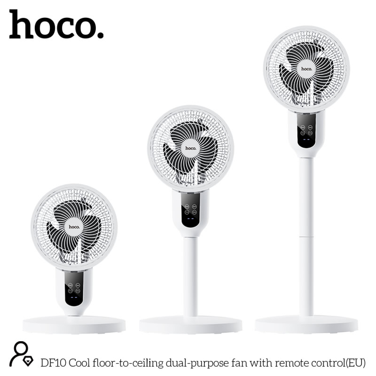 Hoco DF10 Ανεμιστήρας Ορθοστάτης με Τηλεχειριστήριο, 3 Ταχύτητες, Touch Panel & Ρυθμιζόμενο Ύψος – Λευκός