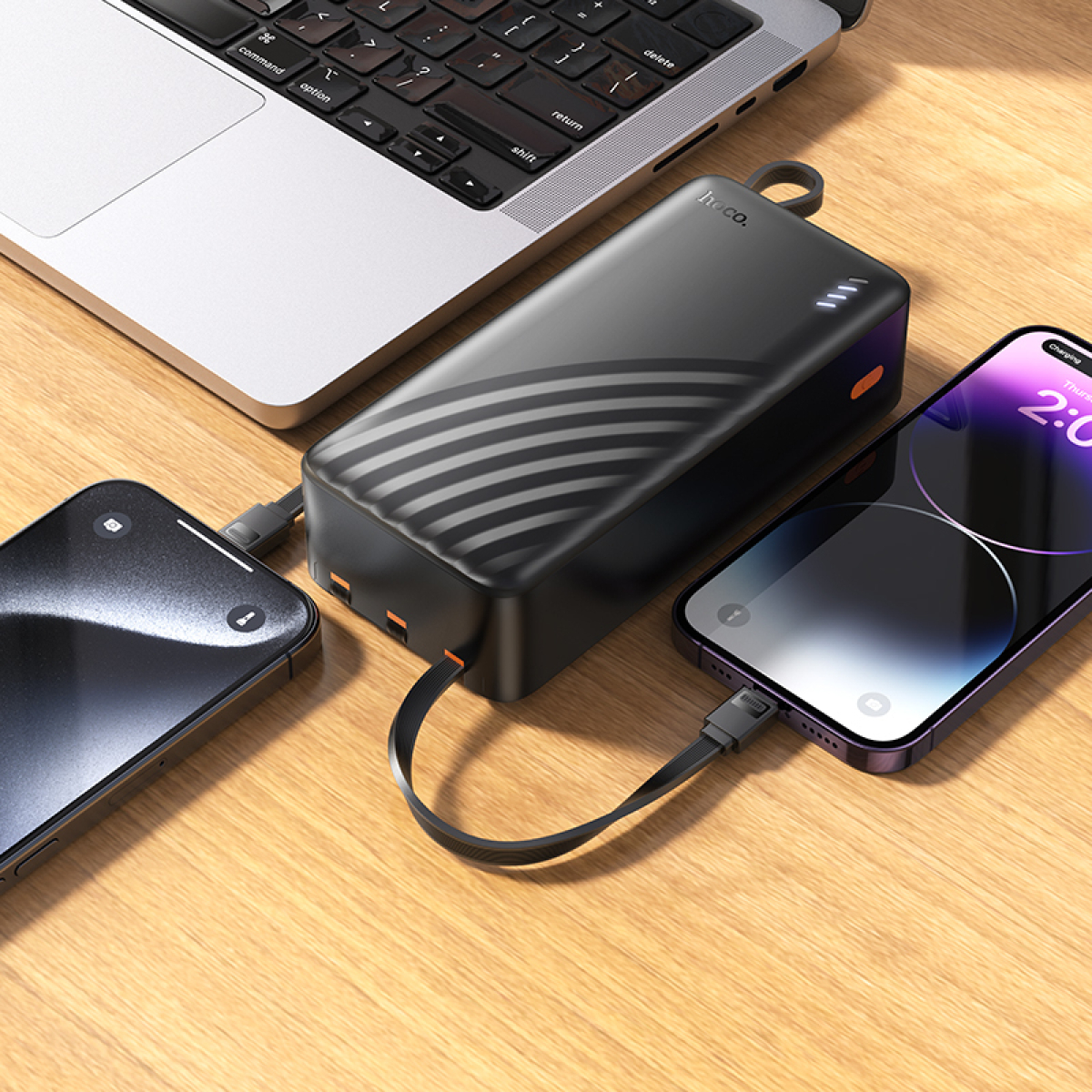 Hoco J146B Night Tide Power Bank 30000mAh 20W με 4 Ενσωματωμένα Καλώδια & USB-A – Μαύρο