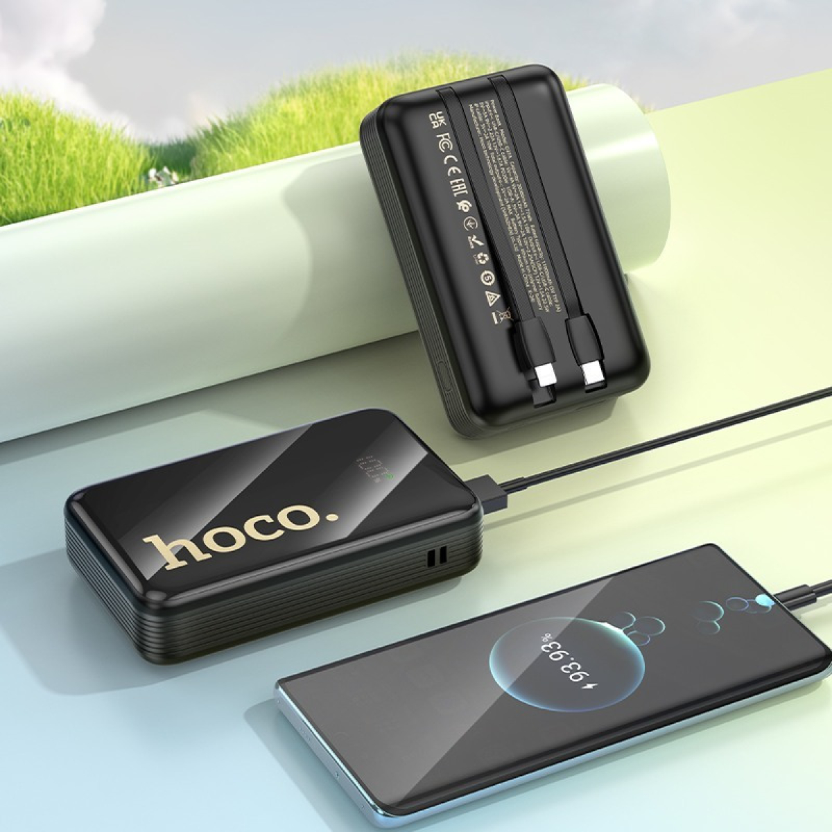 Hoco Q37A Graceful Power Bank 20000mAh 22.5W με Θύρα USB-A, USB-C και 2 Ενσωματωμένα Καλώδια – Μαύρο