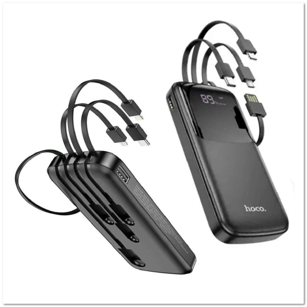 HOCO DB07 Power Bank 10000mAh με 4 Ενσωματωμένα Καλώδια & LED Οθόνη – Μαύρο