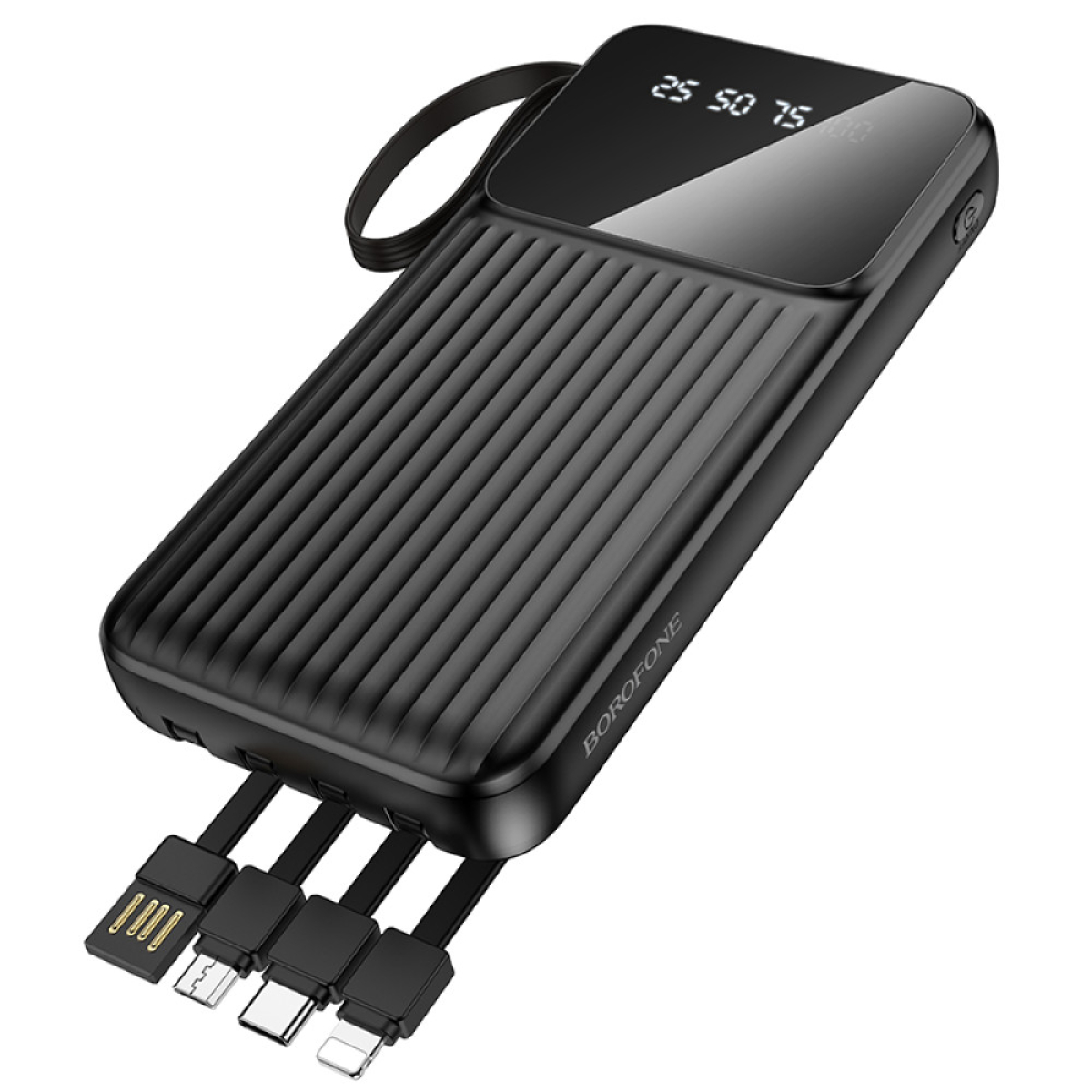 Borofone BJ76 Smart Power Bank 10000mAh με 4 Ενσωματωμένα Καλώδια & LED Ένδειξη – Μαύρο