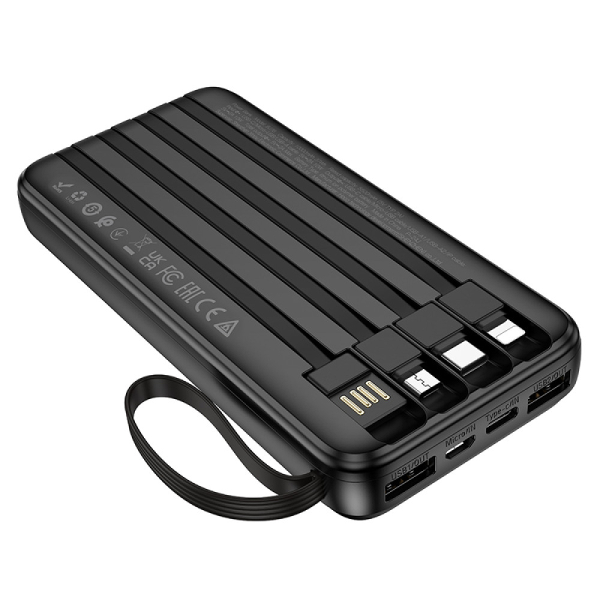 Borofone BJ76 Smart Power Bank 10000mAh με 4 Ενσωματωμένα Καλώδια & LED Ένδειξη – Μαύρο