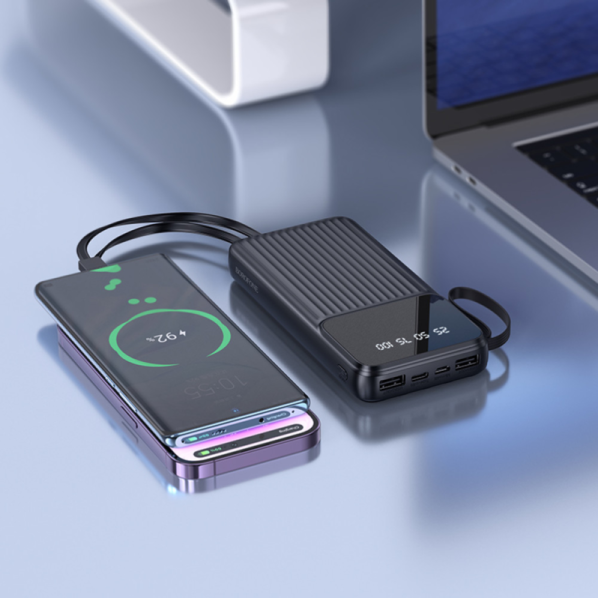 Borofone BJ76 Smart Power Bank 10000mAh με 4 Ενσωματωμένα Καλώδια & LED Ένδειξη – Μαύρο
