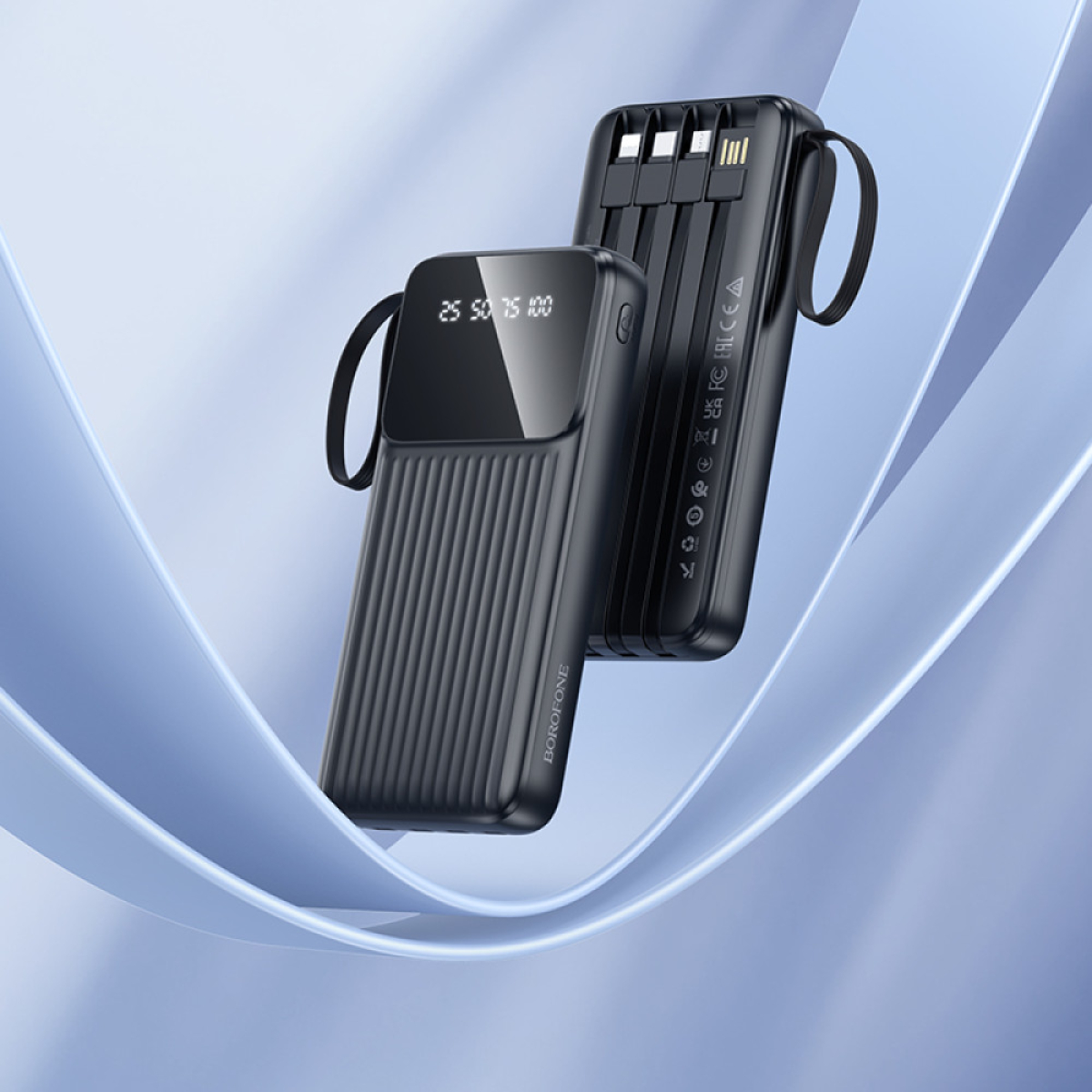 Borofone BJ76 Smart Power Bank 10000mAh με 4 Ενσωματωμένα Καλώδια & LED Ένδειξη – Μαύρο