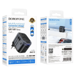 Borofone BAC12 Universal Travel Adapter με 2 Θύρες USB-A, 1 Θύρα USB-C & Πρίζα – Μαύρο