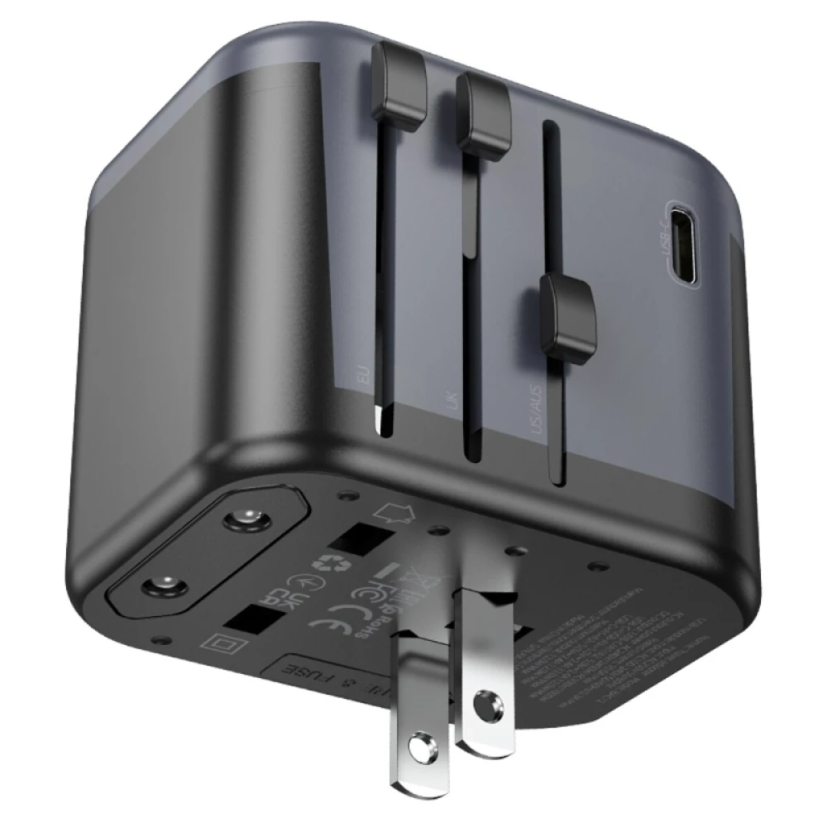 Borofone BAC12 Universal Travel Adapter με 2 Θύρες USB-A, 1 Θύρα USB-C & Πρίζα – Μαύρο